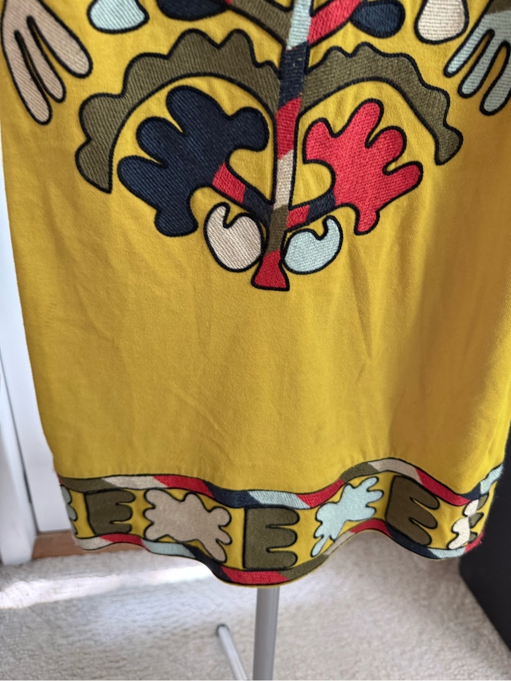 French Connection Mustard Yellow Graphic embroidered Tank Dress size 0 - Picture 5 of 11